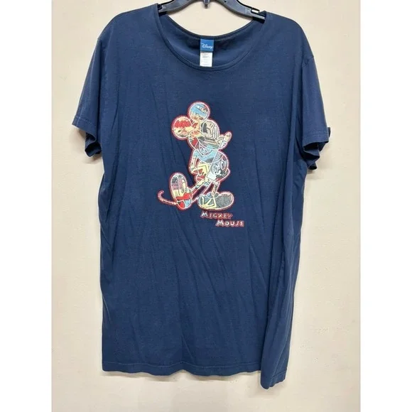 Disney Mickey Mouse Graphic Tee Navy Blue Short Sleeve Cotton Shirt Size XL - Picture 1 of 6
